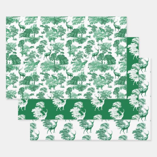 Elegant Vintage Green French Country Toile Deer Wrapping Paper Sheets