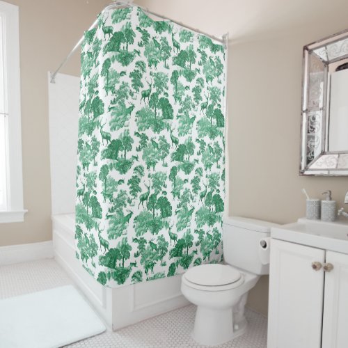 Elegant Vintage Green French Toile Deer Shower Curtain
