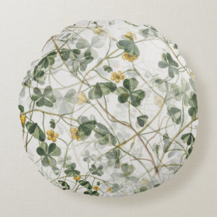 Elegant Vintage Green Gold Botanical Illustration Round Pillow