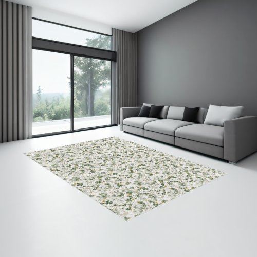 Elegant Vintage Green Gold Botanical Illustration Rug