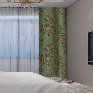 Elegant Vintage Green Gold Floral Blackout Curtains