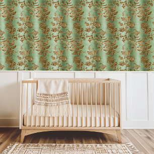 Elegant Vintage Green Gold Floral Wallpaper