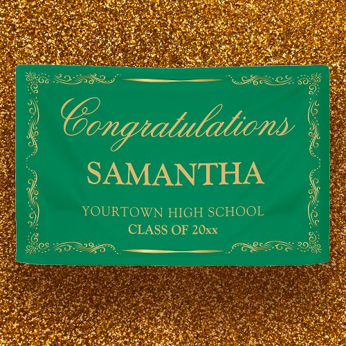 Elegant Vintage Green Gold Graduation Banner