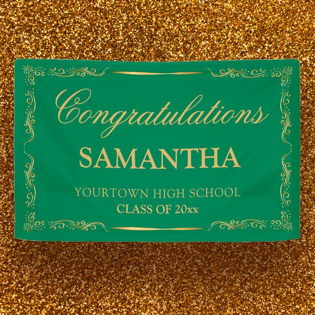 Elegant Vintage Green Gold Graduation Banner (Creator Uploaded)