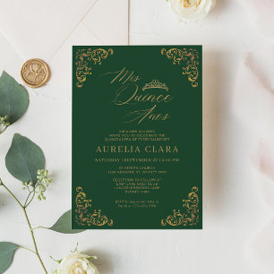 Elegant Vintage Green Gold Mis Quince Quinceañera Invitation