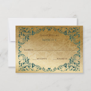 Elegant Vintage Green Gold RSVP Card