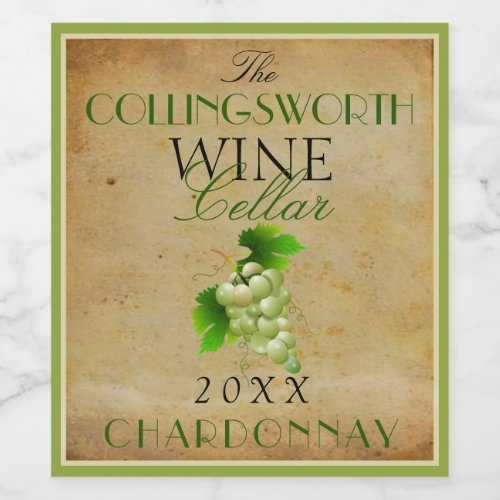 Elegant Vintage Green Grapes Custom Sparkling Wine Wine Label