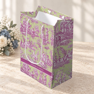 Elegant Vintage Green Pink French Countryside Medium Gift Bag