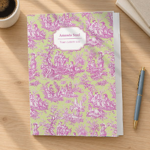 Elegant vintage green pink toile de jouy pocket folder