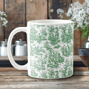 Elegant vintage green toile de jouy coffee mug