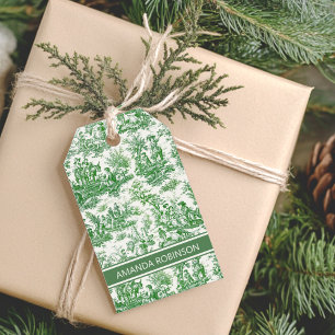 Elegant vintage green toile de jouy gift tags