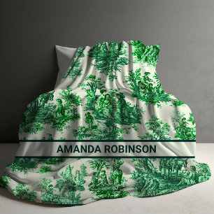 Elegant vintage green toile de jouy monogram duvet cover