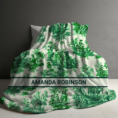 Elegant vintage green toile de jouy monogram duvet cover