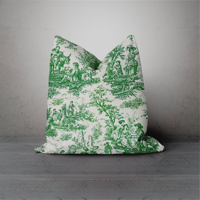 Elegant vintage green toile de jouy throw pillow (Creator Uploaded)