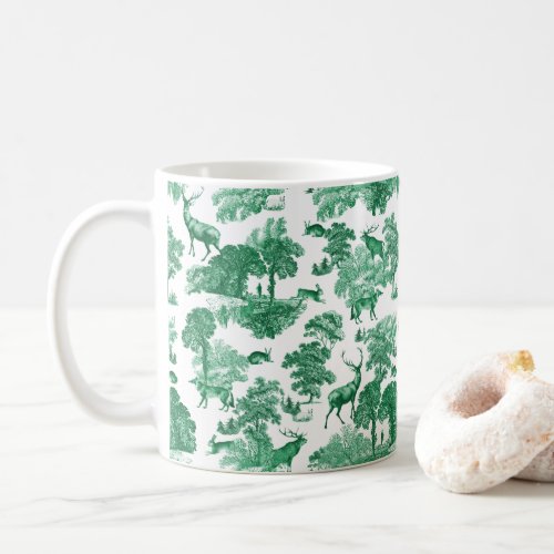 Elegant Vintage Green Toile Deer Fox Hare Woodland Coffee Mug