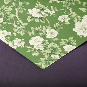Elegant Vintage Green & White Floral Print Tissue Paper