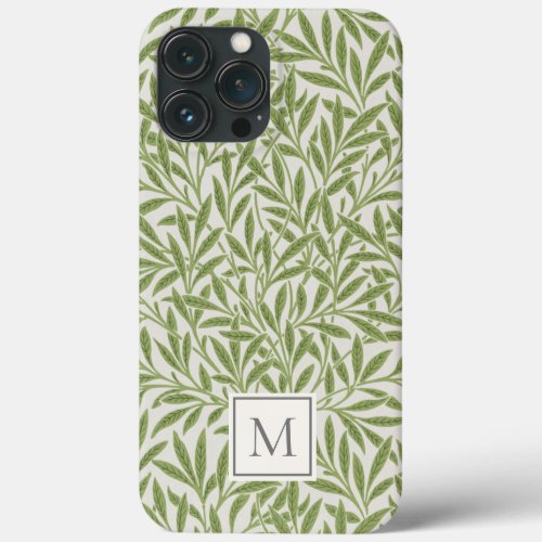 Elegant Vintage Green Willow Leaves Monogram iPhone 13 Pro Max Case