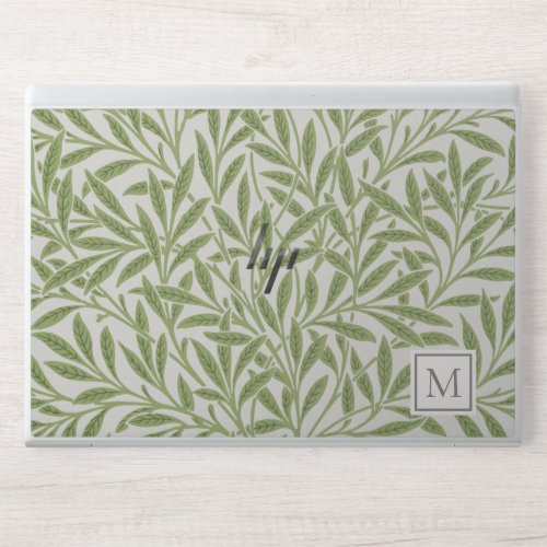 Elegant Vintage Green Willow Leaves Monogram HP Laptop Skin