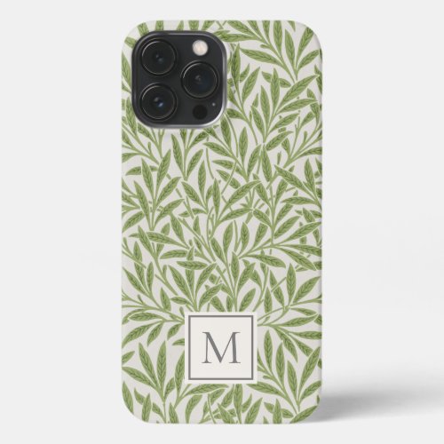 Elegant Vintage Green Willow Leaves Monogram iPhone 13 Pro Max Case