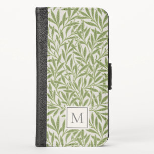 Elegant Vintage Green Willow Leaves Monogram iPhone X Wallet Case