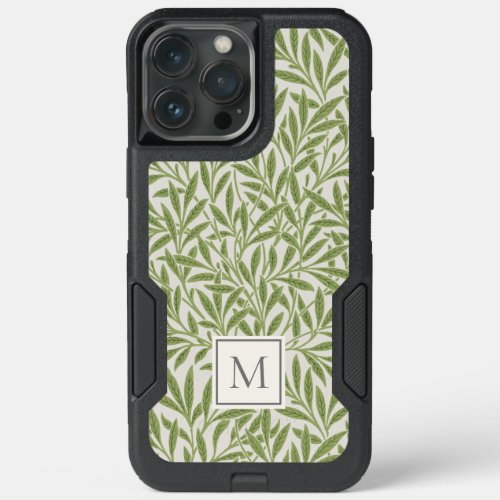 Elegant Vintage Green Willow Leaves Monogram iPhone 13 Pro Max Case