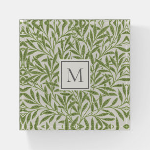 Elegant Vintage Green Willow Leaves Monogram Paperweight