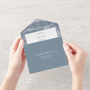 Elegant Vintage Grey-Blue Wedding Invitation with 