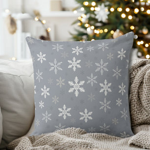 Elegant Vintage Grey Snowflakes pattern Holidays Throw Pillow