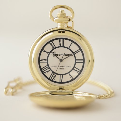 Elegant Vintage Groomsman Name Date Wedding Gold Pocket Watch