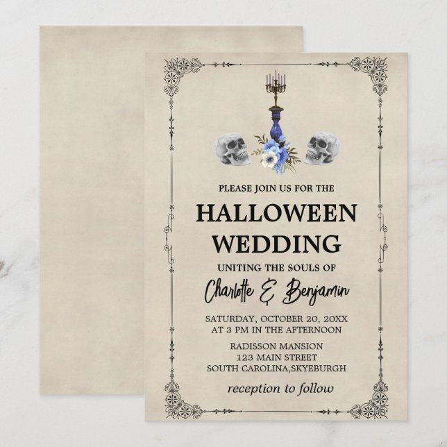 Elegant Vintage Halloween Wedding Invitation (Front/Back)