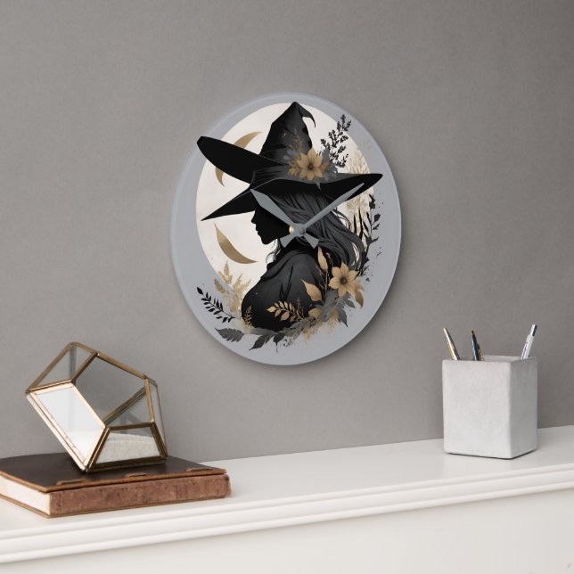 Elegant Vintage Halloween Witch 3 Large Wall Clock (Office)