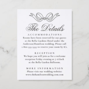 Elegant Vintage Hand-Drawn Bow Wedding Details Letterpress Enclosure Card