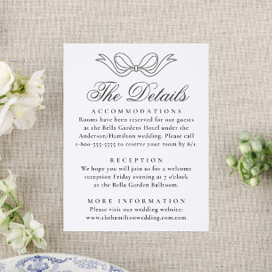 Elegant Vintage Hand-Drawn Bow Wedding Details Letterpress Enclosure Card