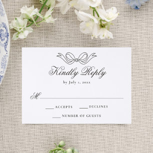 Elegant Vintage Hand-Drawn Bow Wedding Letterpress RSVP Cards