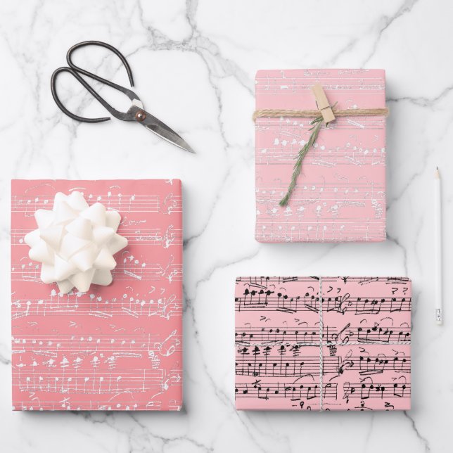 Elegant Vintage Handwritten Sheet Music Notes Pink (Front)