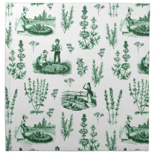 Elegant Vintage Herbal Garden Sage Green Toile Cloth Napkin