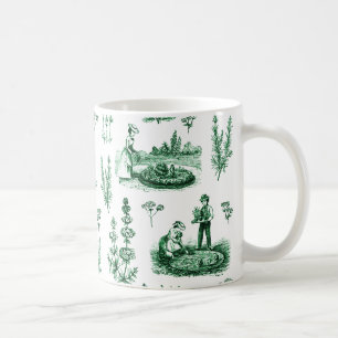 Elegant Vintage Herbal Garden Sage Green Toile Coffee Mug