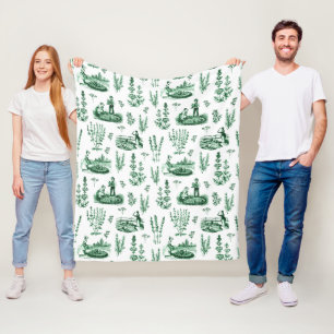 Elegant Vintage Herbal Garden Sage Green Toile Fleece Blanket