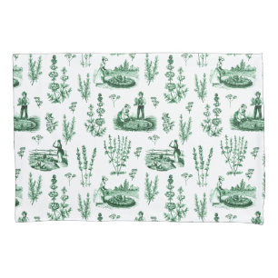 Elegant Vintage Herbal Garden Sage Green Toile Pillow Case