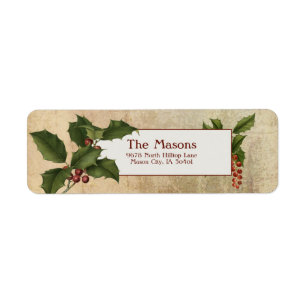 Elegant Vintage Holly on Gold Parchment Label