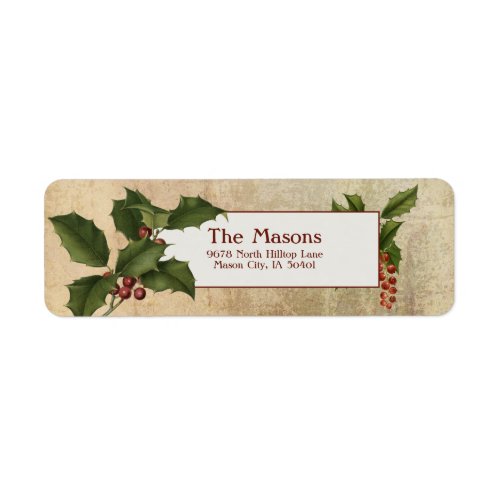 Elegant Vintage Holly on Gold Parchment Label