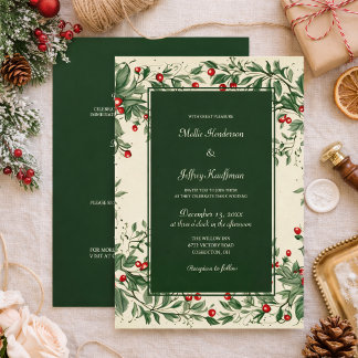 Elegant Vintage Holly Wedding Invitation