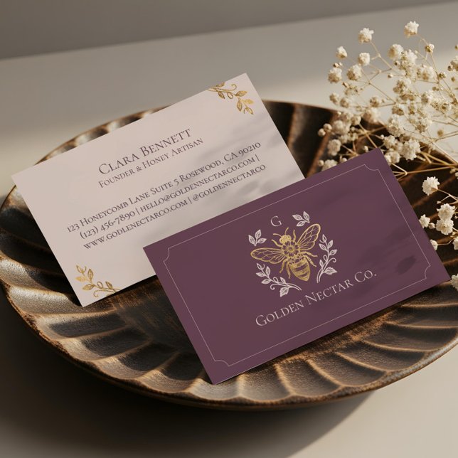 Elegant Vintage Honey Bee Floral Luxury Monogram Business Card (Elegant Vintage Honey Bee Floral Luxury Monogram Business Card)
