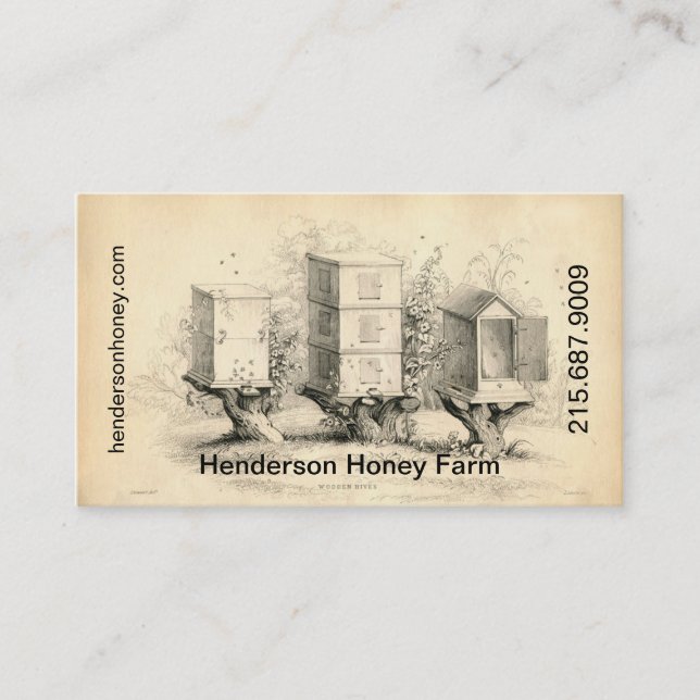 Elegant Vintage Honey Bee Hives Business Card (Front)