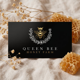 Elegant Vintage Honey Queen Bee Black & Gold Foil Business Cards