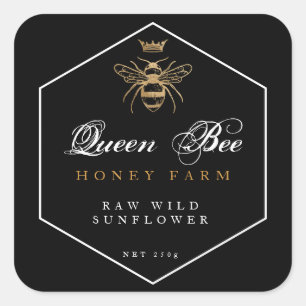 Elegant Vintage Honey Queen Bee Black & Gold Jar Square Sticker
