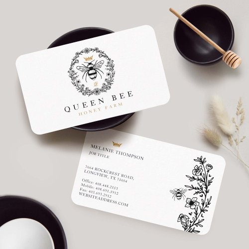 Elegant Vintage Honey Queen Bee Black  White Busi Business Card