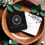 Elegant Vintage Honey Queen Bee Black & White Busi Calling Card<br><div class="desc">Elegant vintage style honey-themed business card design. The design features our own original hand-drawn vintage-style queen honey bee with an elegant golden crown above the queen bee. A beautiful rustic vintage style floral wreath frames the queen bee illustration A black background contrast beautifully with the queen bee illustration design. Customized...</div>