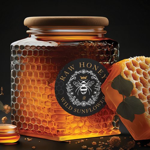 Elegant Vintage Honey Queen Bee Black  White Classic Round Sticker