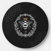 Elegant Vintage Honey Queen Bee Black & White Wireless Charger (Front)